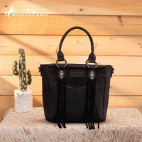 Montana West Hair-On Hide Concealed Carry Tote Bag with Tooled Strap in black - women's bag
