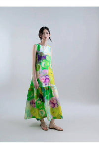 Psophia - Bloomlight Print Sleeveless Long Dress with Tie Neck