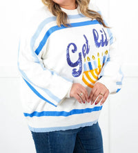 Queen Of Sparkles - "get Lit" Menorah Stripe Sweater