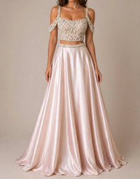 Sherri Hill Pearl Beaded Two Piece Prom Gown in light pink - women's dress