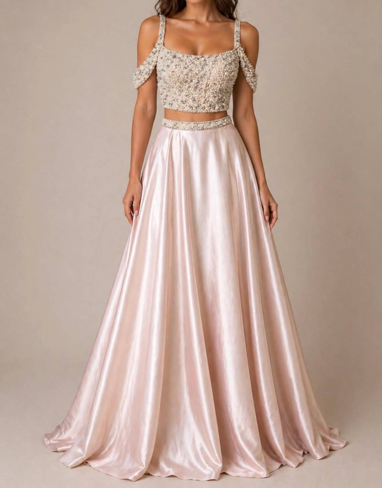 Sherri Hill Pearl Beaded Two Piece Prom Gown in light pink - women's dress