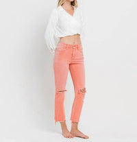Flying Monkey - Lantana High Rise Distressed Hem Crop Slim Straight Jeans