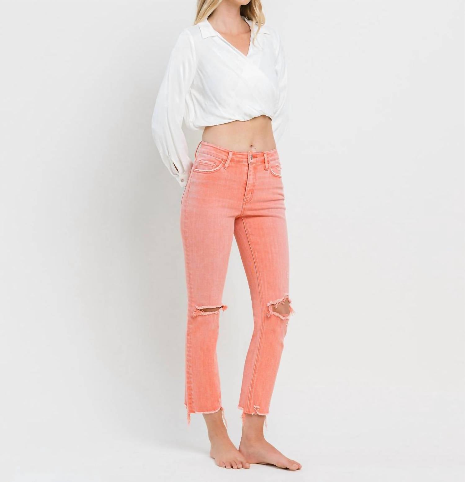 Flying Monkey - Lantana High Rise Distressed Hem Crop Slim Straight Jeans