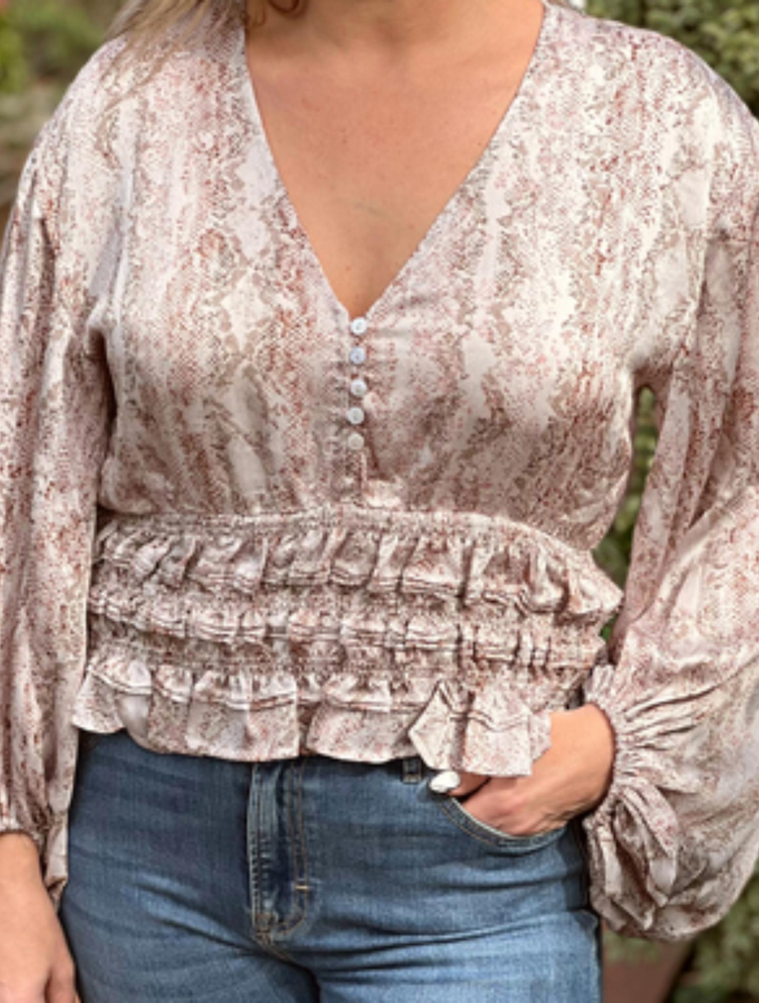 Fate - Python Print Waist Smocked Top