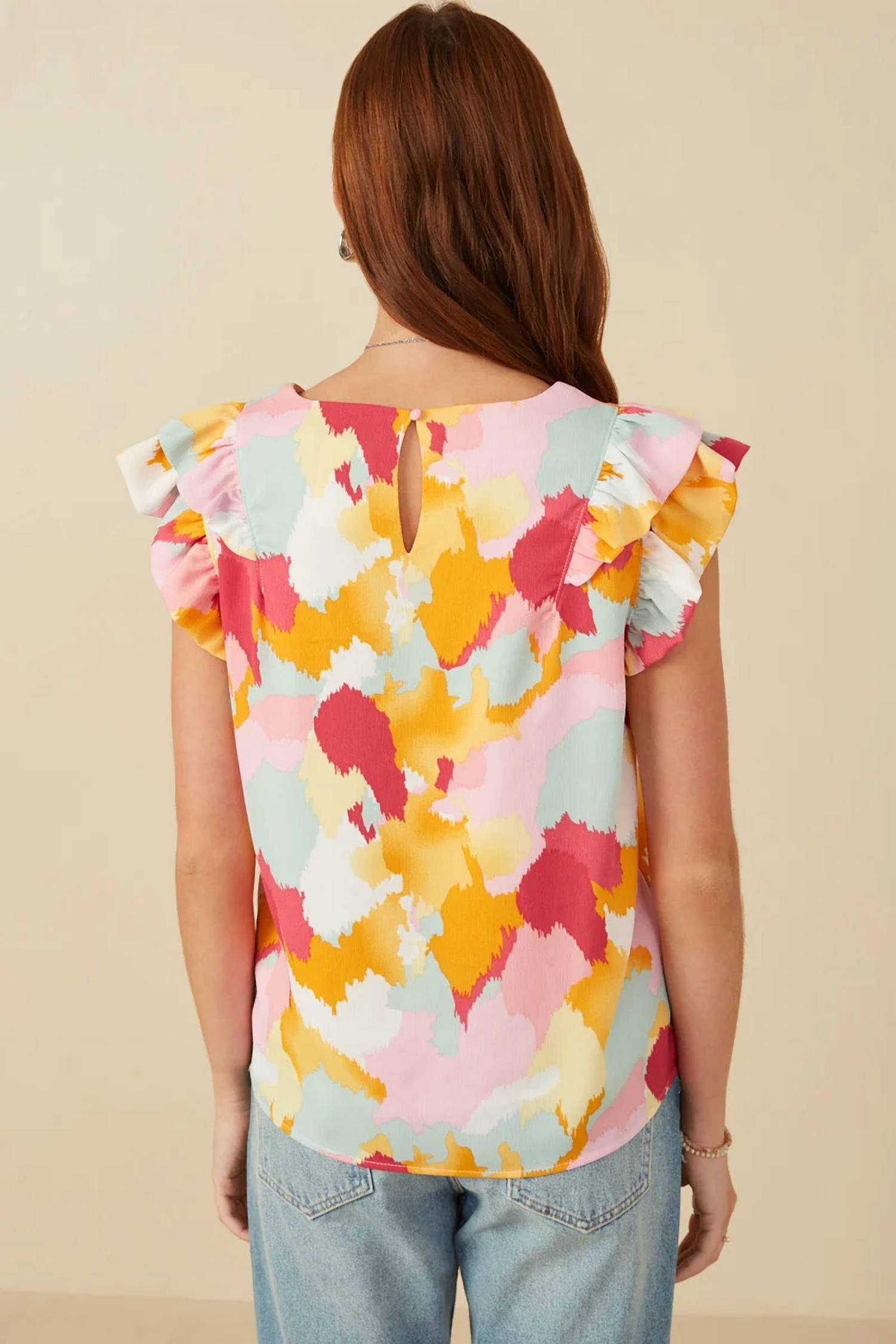 Hayden La - Jolene Abstract Ruffle Tank Top