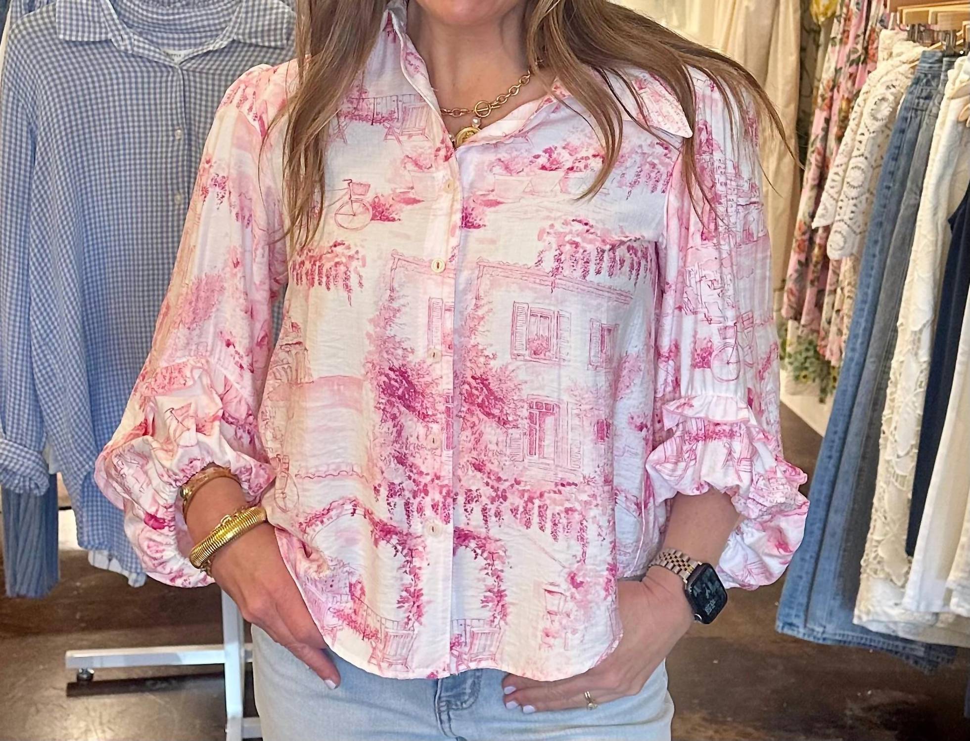 Ivy Jane - Scene In Paris Button Front Top
