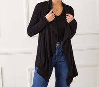 Karen Kane Long Sleeve Ribbed Drape Front Cardigan in black - women's cardigan - view 4