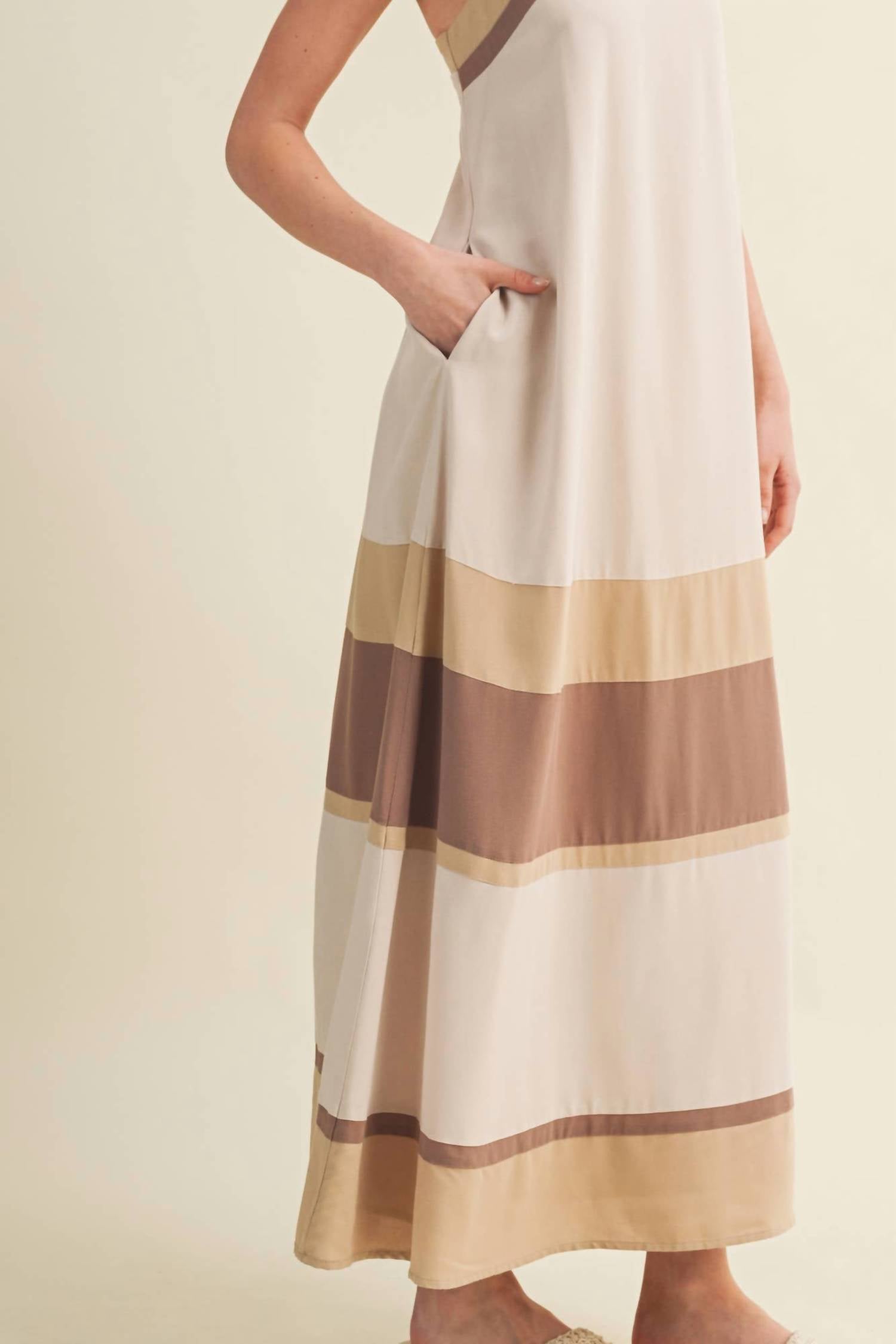 Mustard Seed Color Blocked Maxi Dress in taupe multi - women's dress - view 6