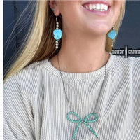 Rowdy Crowd Women's Pearl Bow Beaded Necklace in teal navajo - women's jewelry - detail view