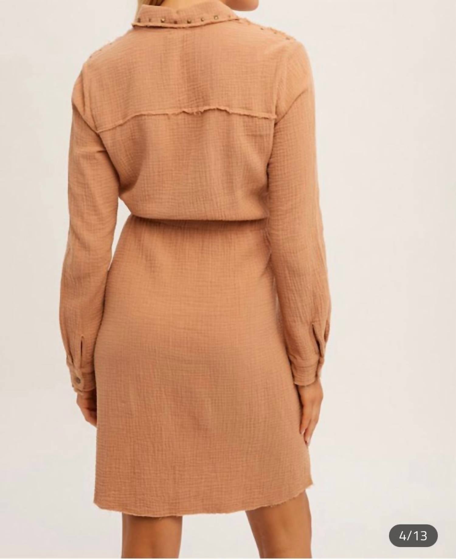 Hem & Thread - Stud Effect Shirt Mini Dress