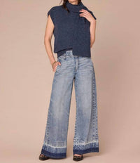Democracy Round Neck Sweater Vest With Pointelle Scarf in heather ensign blue - women's jacket - view 4