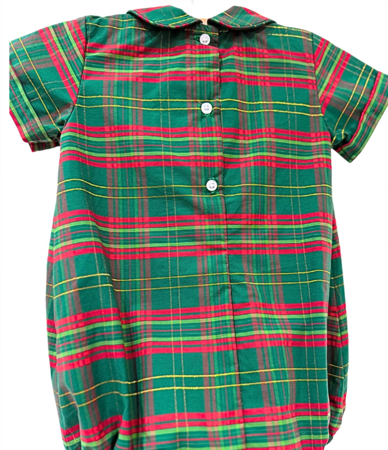 Charming Little One Girl's Berry Wreath Holiday Romper in green multi - kids' item - alternate view