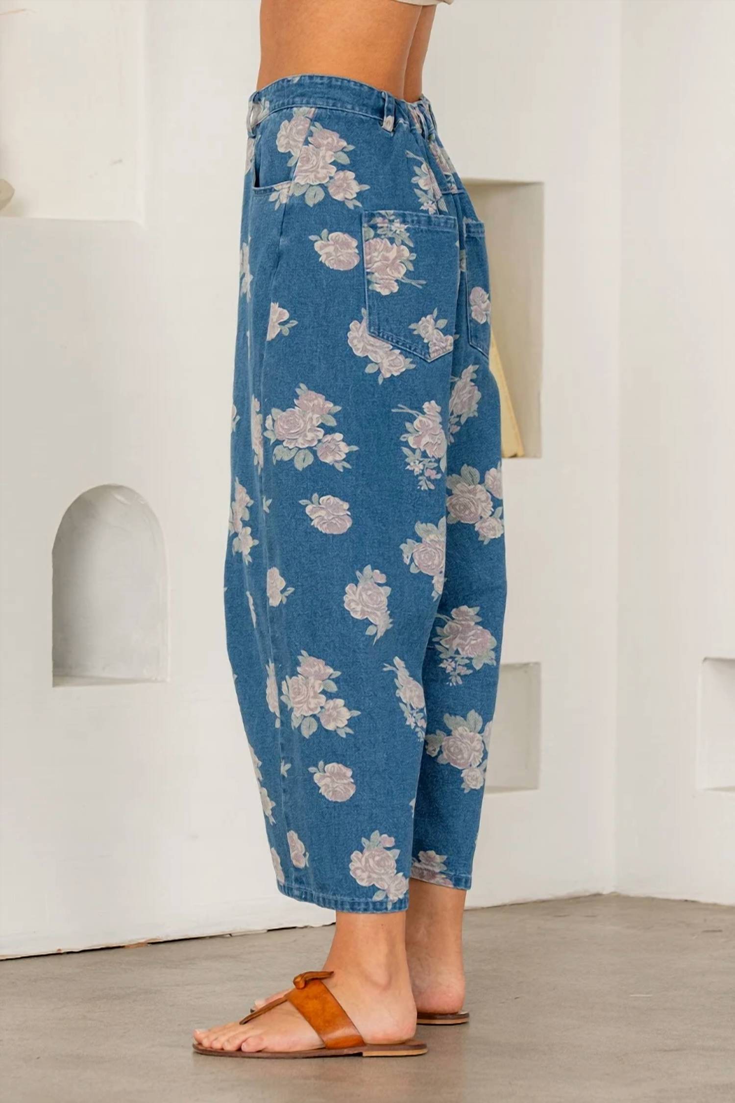 Sew In Love - Relaxed Fit Floral Denim Wide Leg Pants