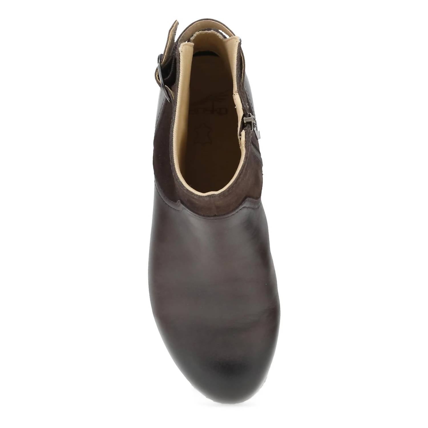 dansko Women's Monique Leather Bootie in chocolate - women's shoe - alternate view