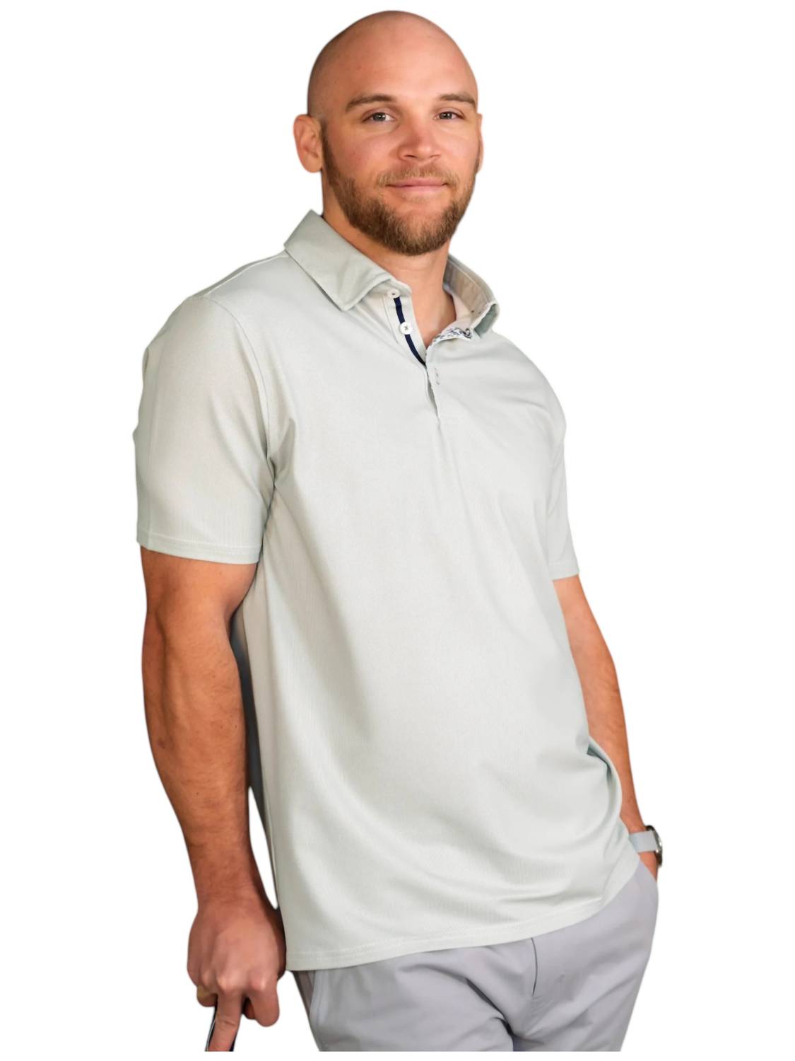 Stone Rose - Printed Birdseye Short Sleeve Techno Stretch Polo