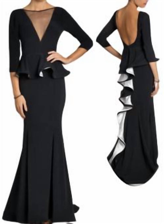 Jovani - Quarter Sleeve Peplum Evening Gown