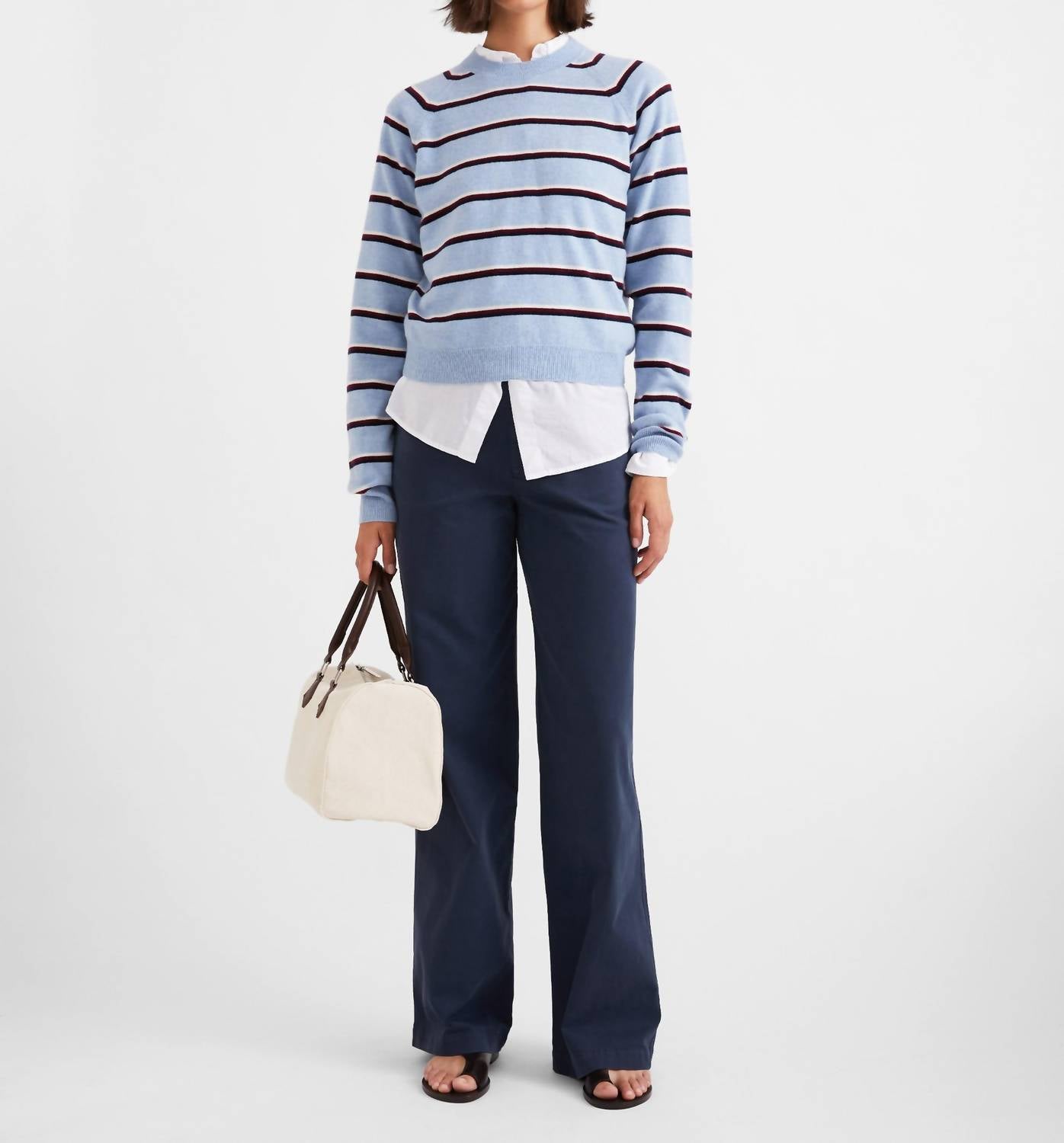 KULE Sydney Crewneck Sweater in blue navy wine white - women's sweater - detail view