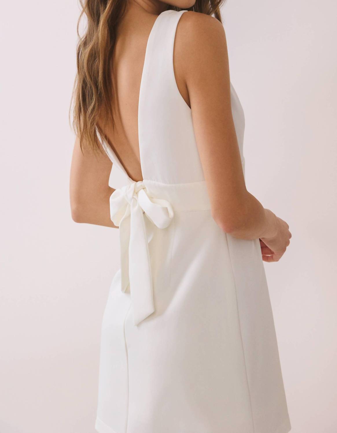 Tcec - Wide Waistband Back Self Tie Bow Mini Dress