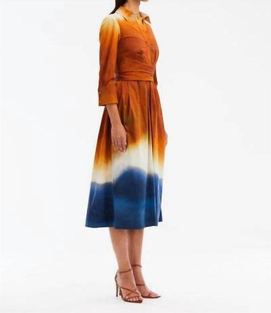 Oscar De La Renta - Long Sleeve Wrap-Detailed Abstract Ombre Poplin Dress