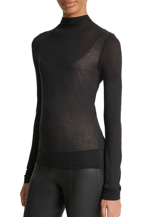 Vince - Sheer Long-sleeve Mock-neck Top