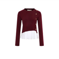 Rivr Women's Bellara Mixed Media Long Sleeve Top in burgundy red - women's long sleeve top