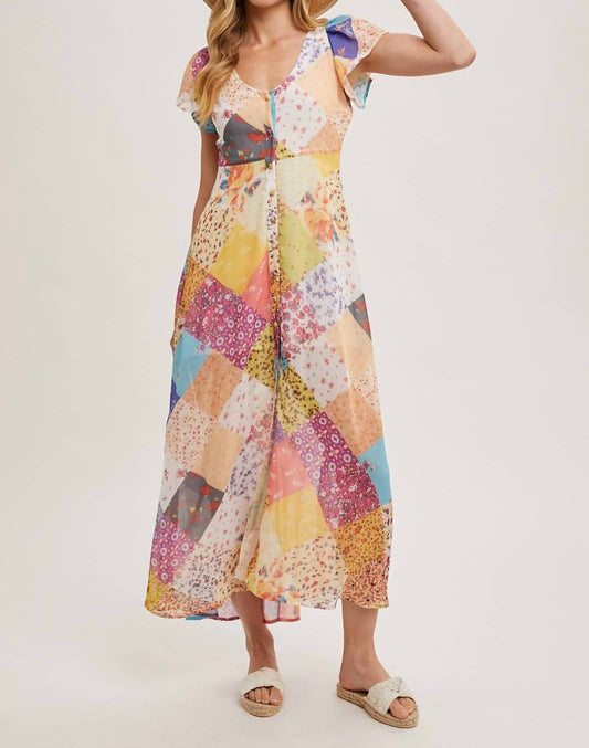 Bluivy - Pastel Quilt Printed Button Down Maxi Dress
