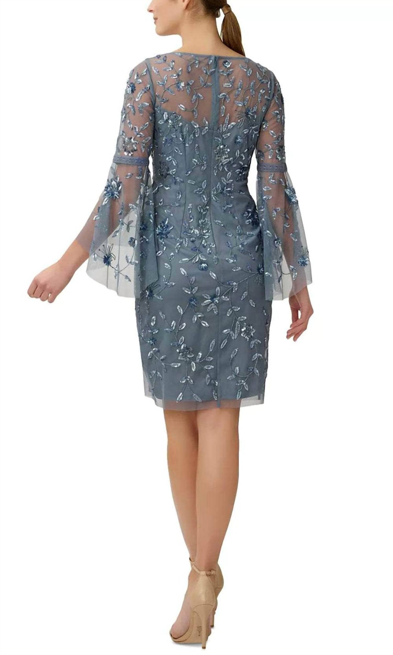 Adrianna Papell - V-neck Illusion Beaded Dress