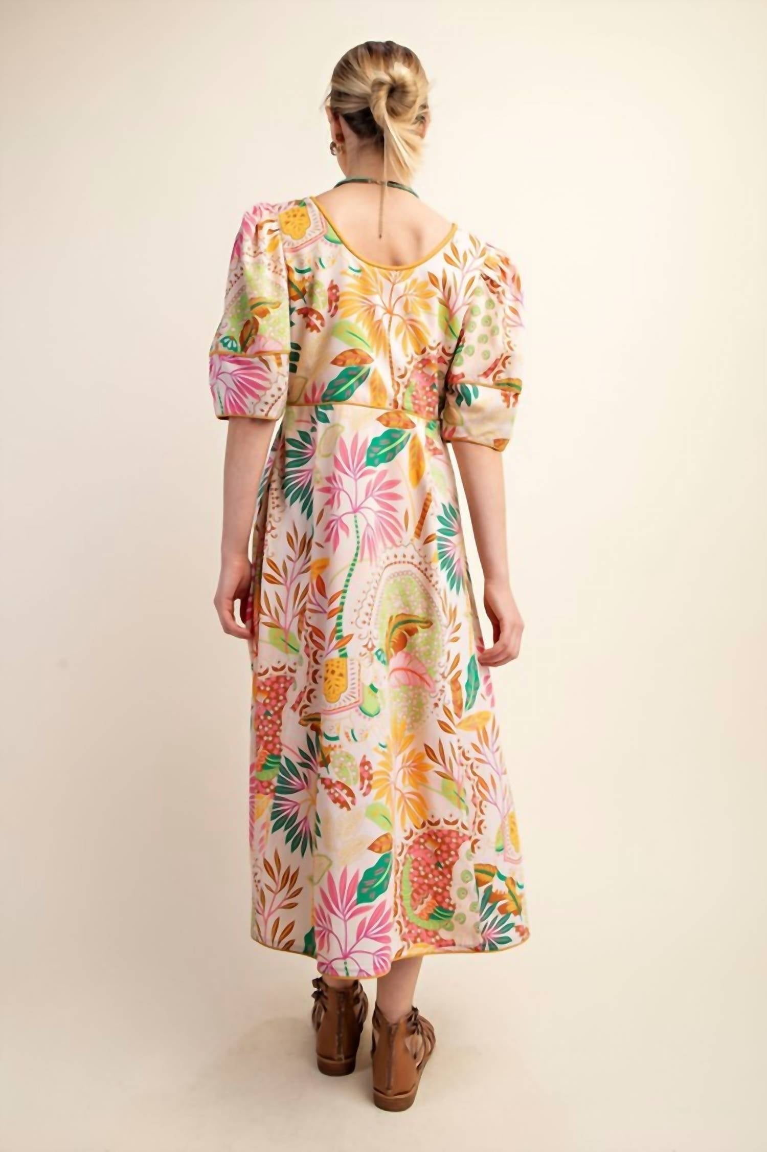 Gigio - Contrast Binding Printed Midi Dress