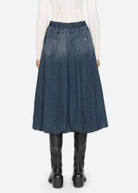 SEA Amari Denim Bubble Midi Skirt in blue - women's skirt - detail view