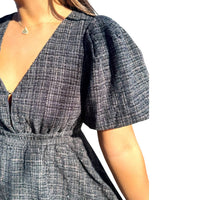 Meet Me In Santorini - Tweed Deep V Puff Sleeve Mini Dress