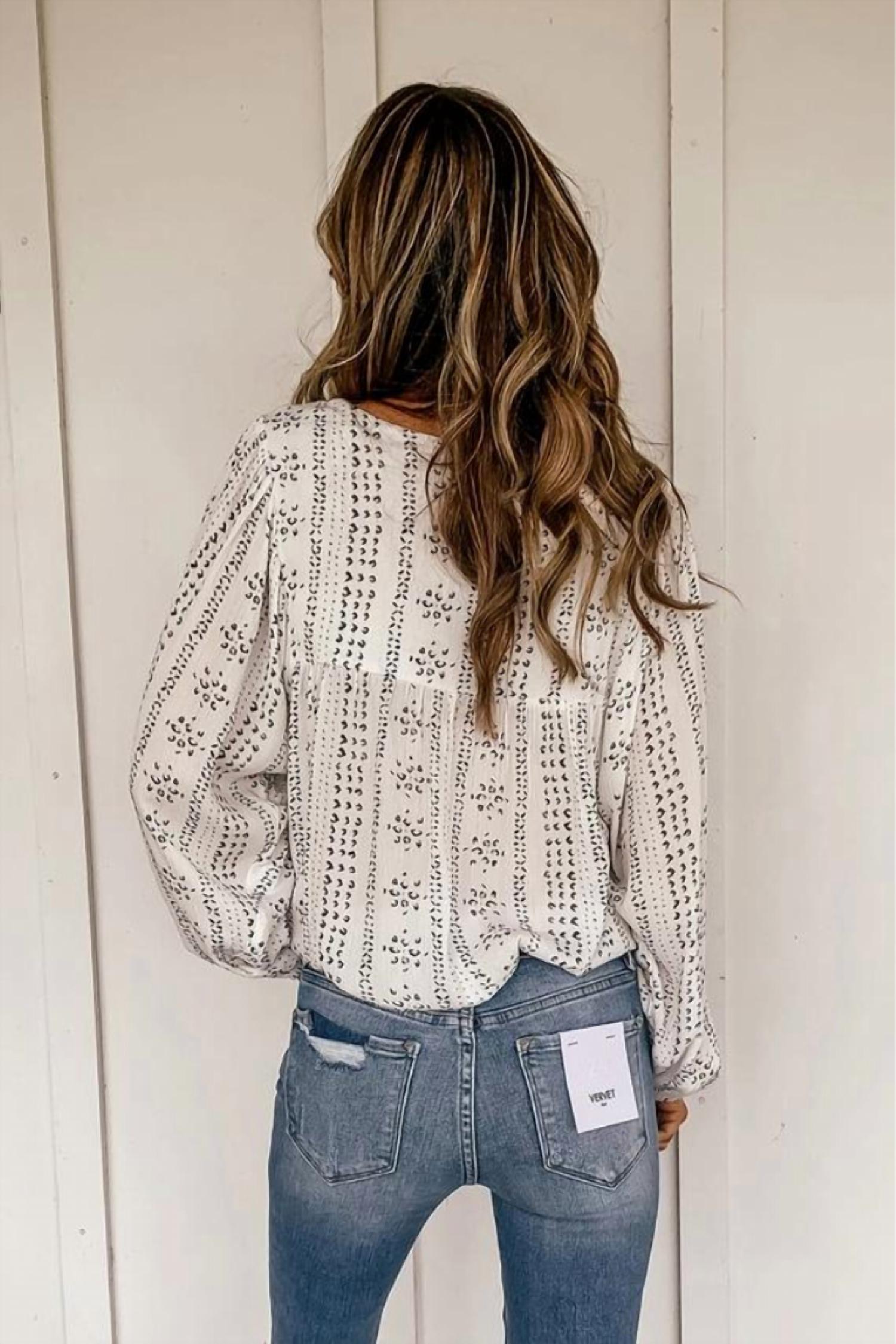 Lovesoft - Long Sleeve Embroidered Print Blouse