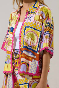 SUGARLIPS Island Sunset Postcard Button Shirt in multi - women's shirt - view 4