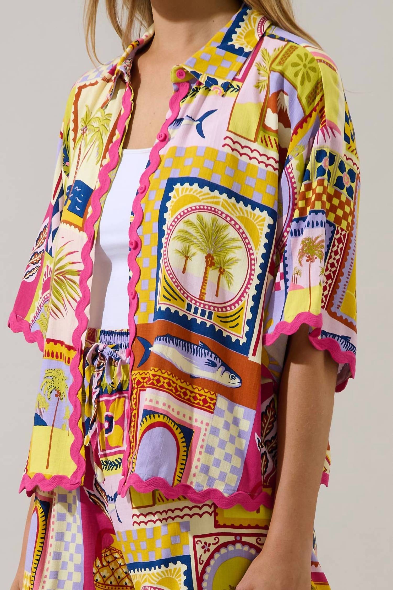 SUGARLIPS Island Sunset Postcard Button Shirt in multi - women's shirt - view 4