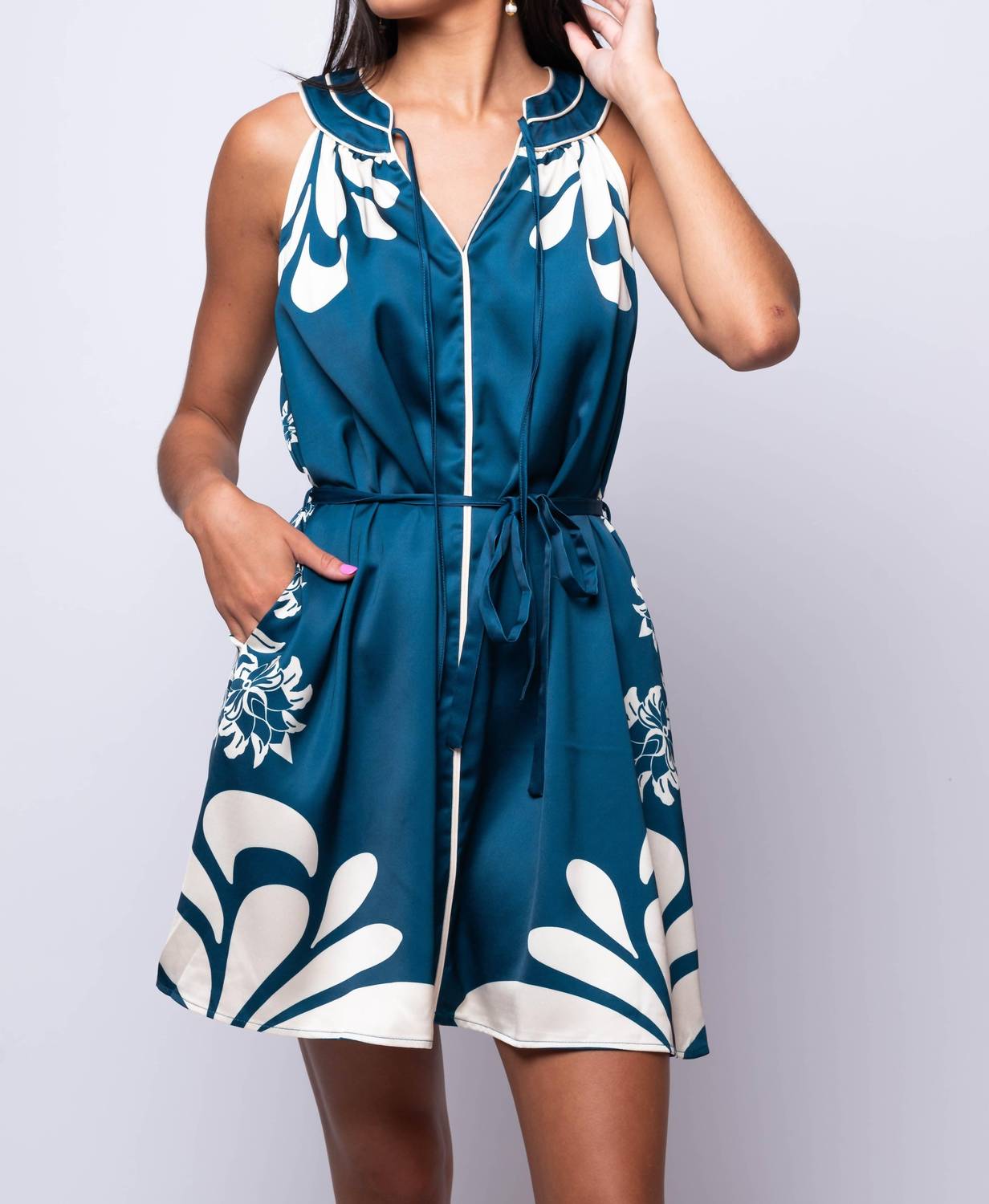Ciebon - Engineer Print Halter Dress