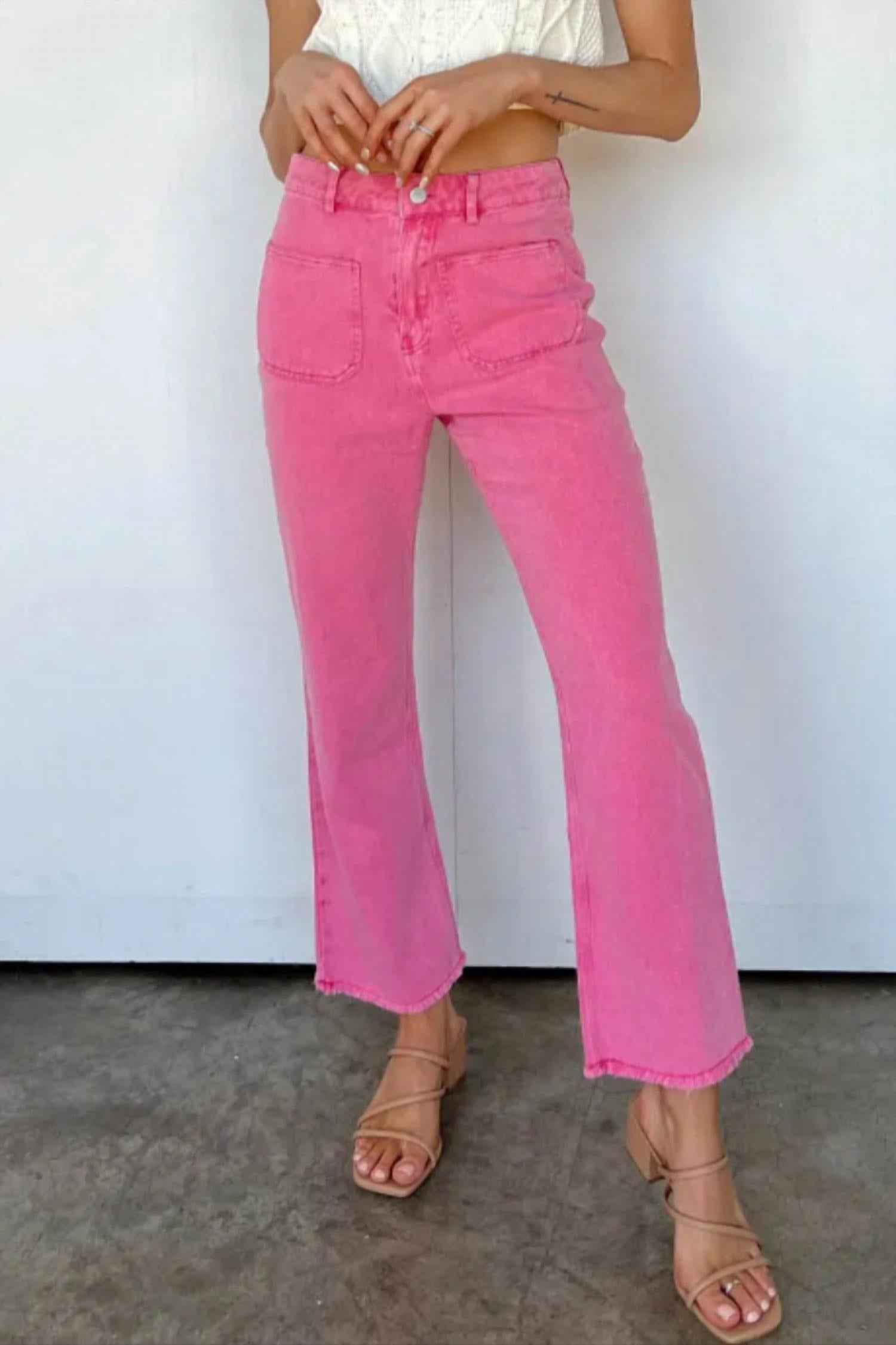 Shiying Fashion - Ankle Length Flare Leg Raw Hem Jeans