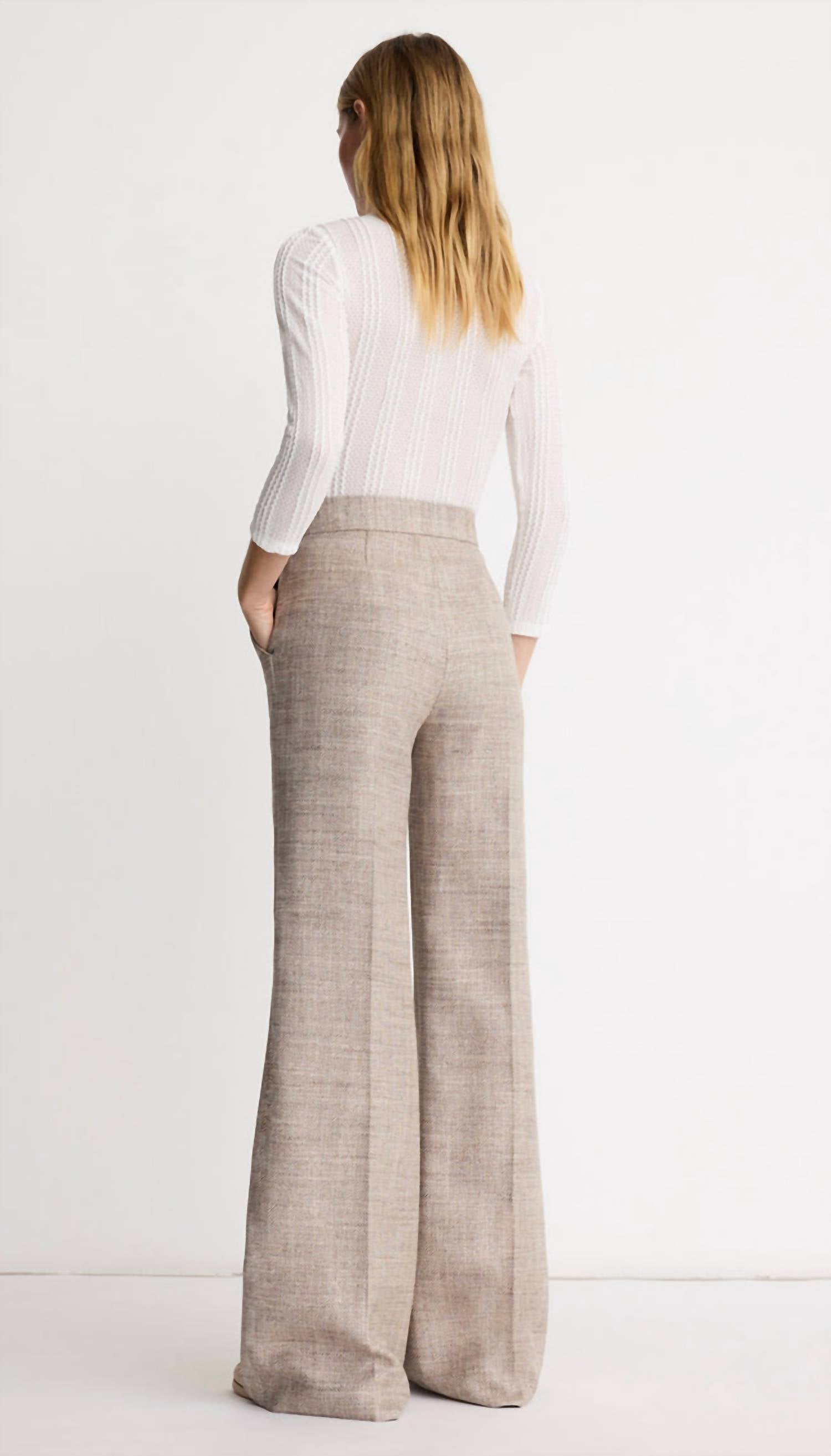 Smythe High Rise Wide Leg Pant in taupe tweed - women's pants - alternate view