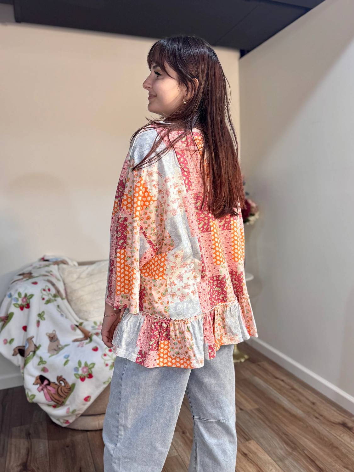 Easel - Print Oversized Peplum Top