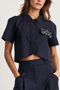 TANYA TAYLOR Evelyn Top in navy - women's blouse