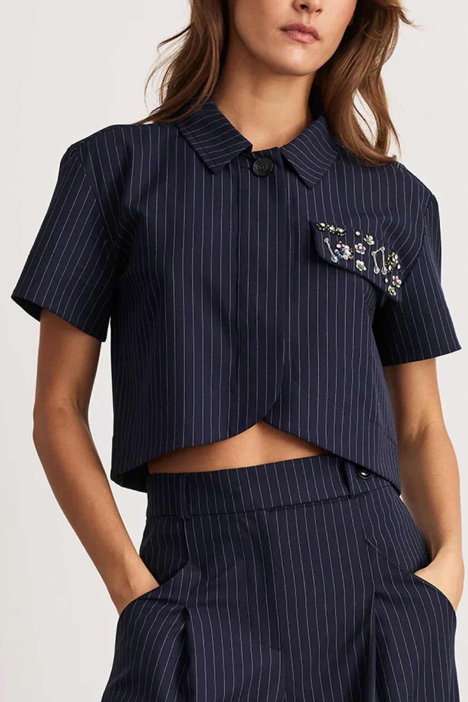 TANYA TAYLOR Evelyn Top in navy - women's blouse