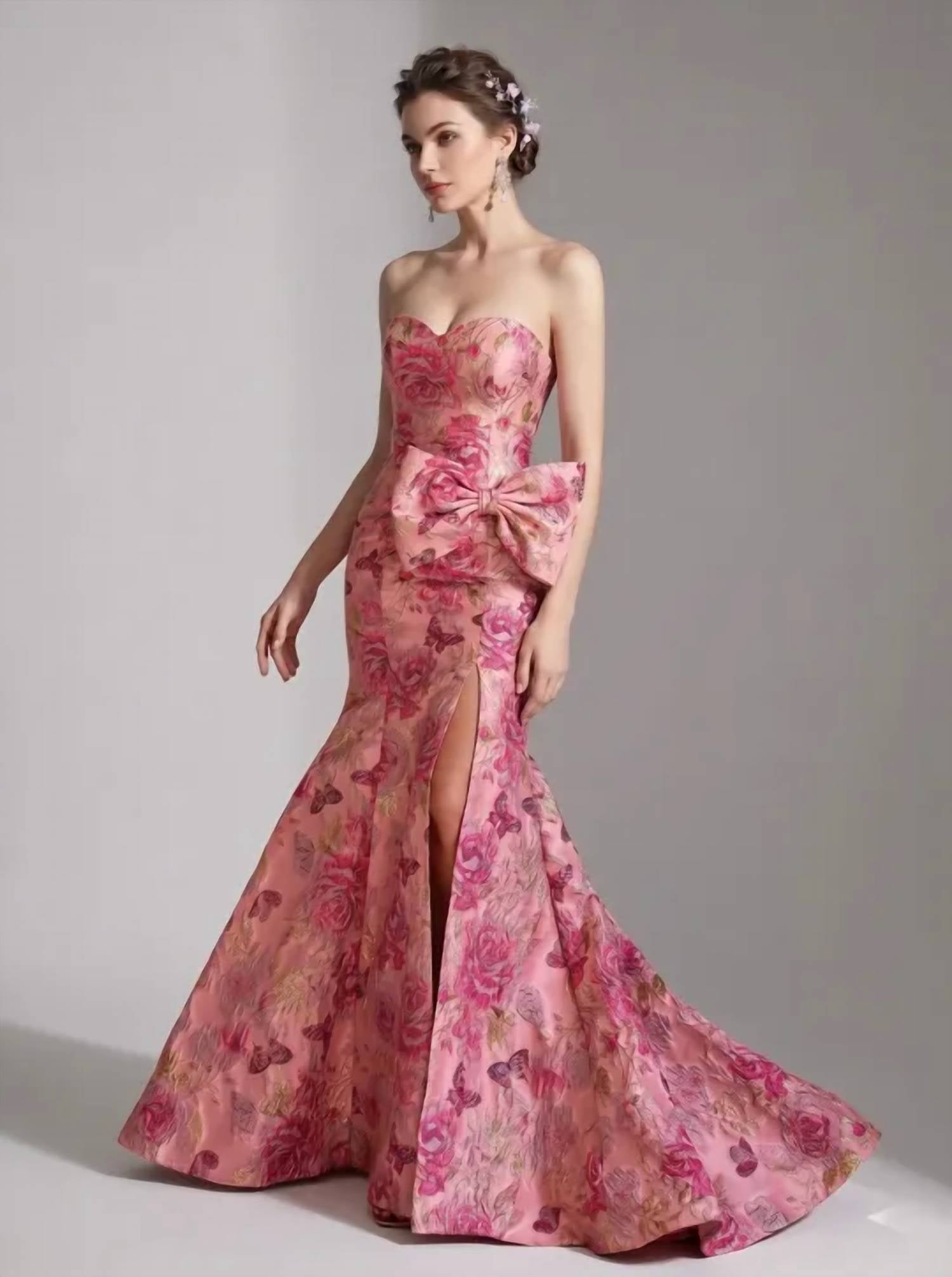 Couture Lee - Strapless Brocade Gown With Dramatic Side Bow