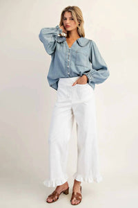 Ee:Some - The Willow Straight Leg Ruffled Hem Pants