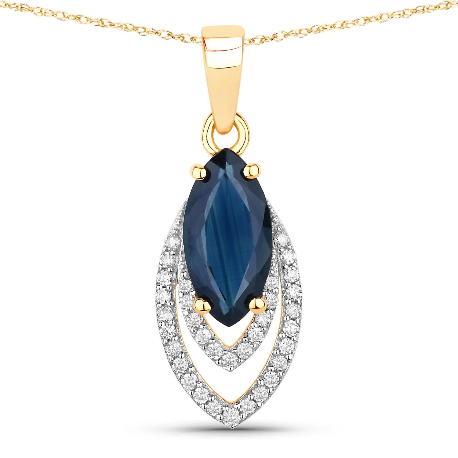 Diana M Jewels Women's Marquise Natural Blue Sapphire Pendant Necklace (1.42 Ct) - Petite in 14k yellow gold - women's jewelry
