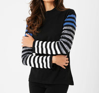 French Kyss - Stripe Sleeve Mock Neck Top