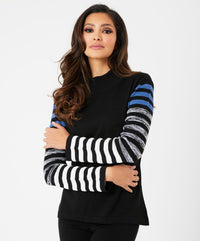 French Kyss - Stripe Sleeve Mock Neck Top