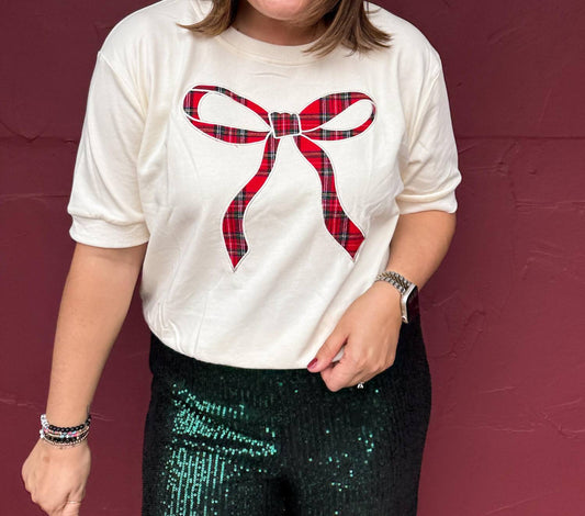 She + Sky - Plaid Bow Knit Top