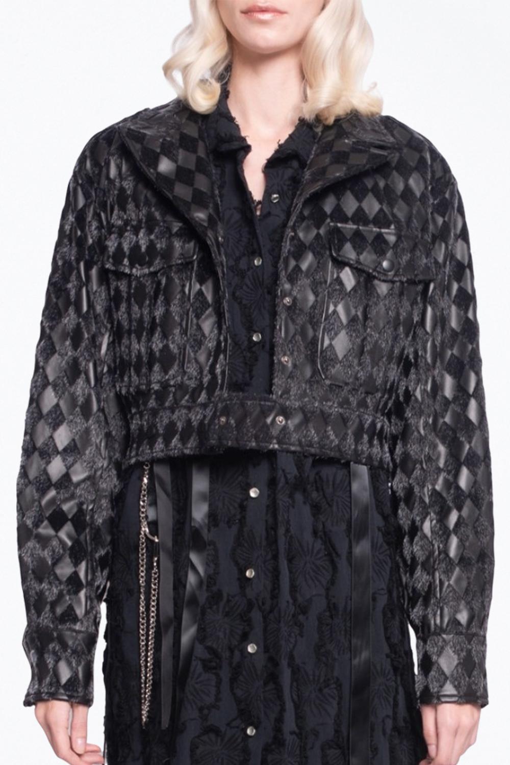 CHECKMATE TEXTURED VEGAN LEATHER CROPPED JACKET
