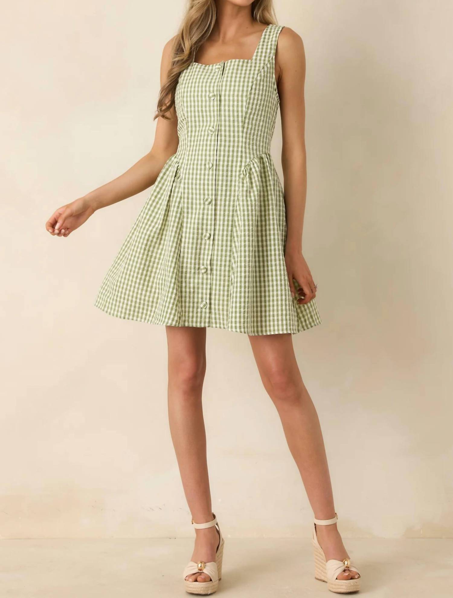 Entro - Sydney Button Front Gingham Print Mini Dress