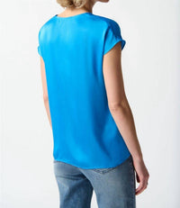 Joseph Ribkoff - Keyhole V-neck Short Sleeve Satin Top