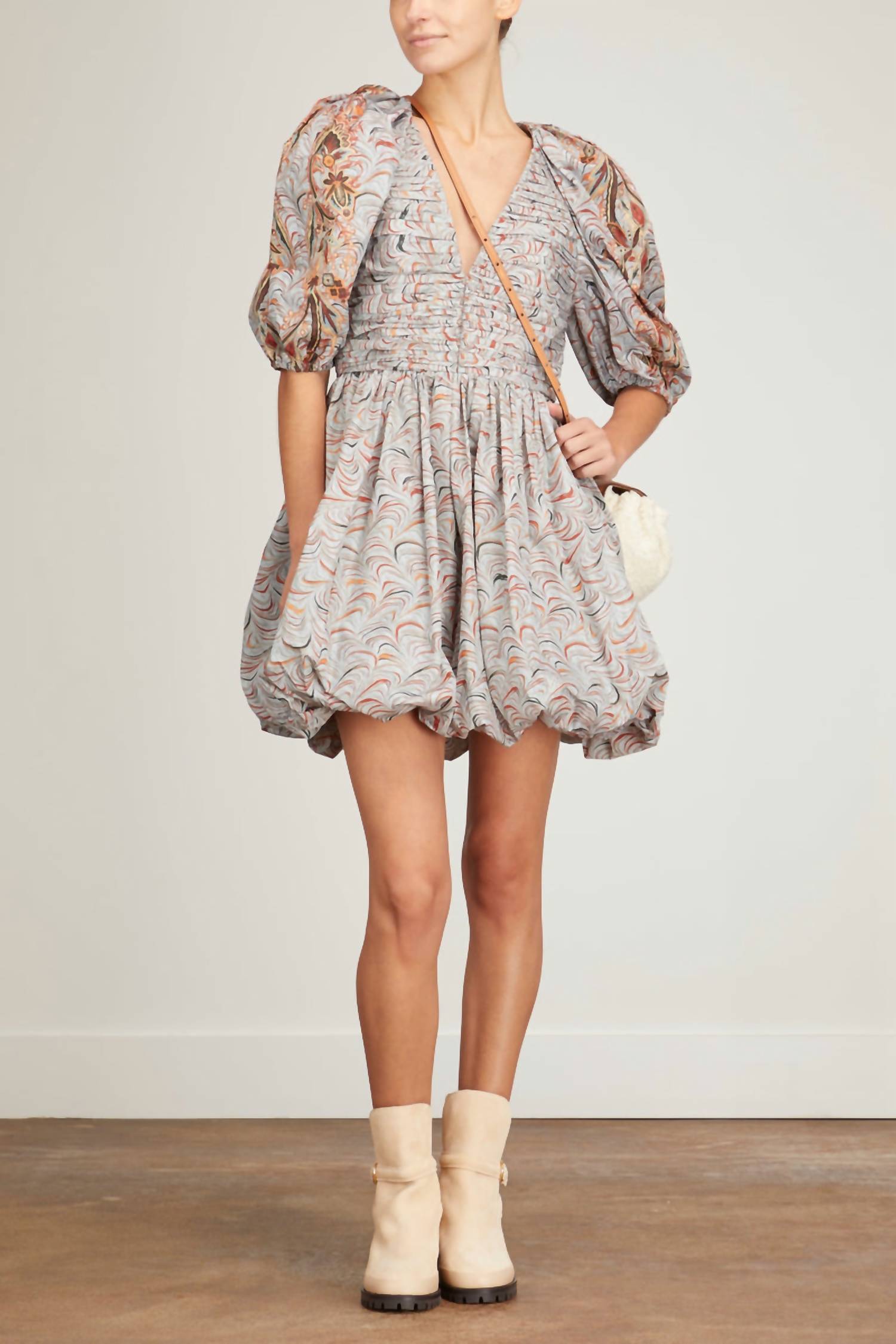 Ulla Johnson - Gwen V-Neck Puff Sleeve Pleated Mini Dress