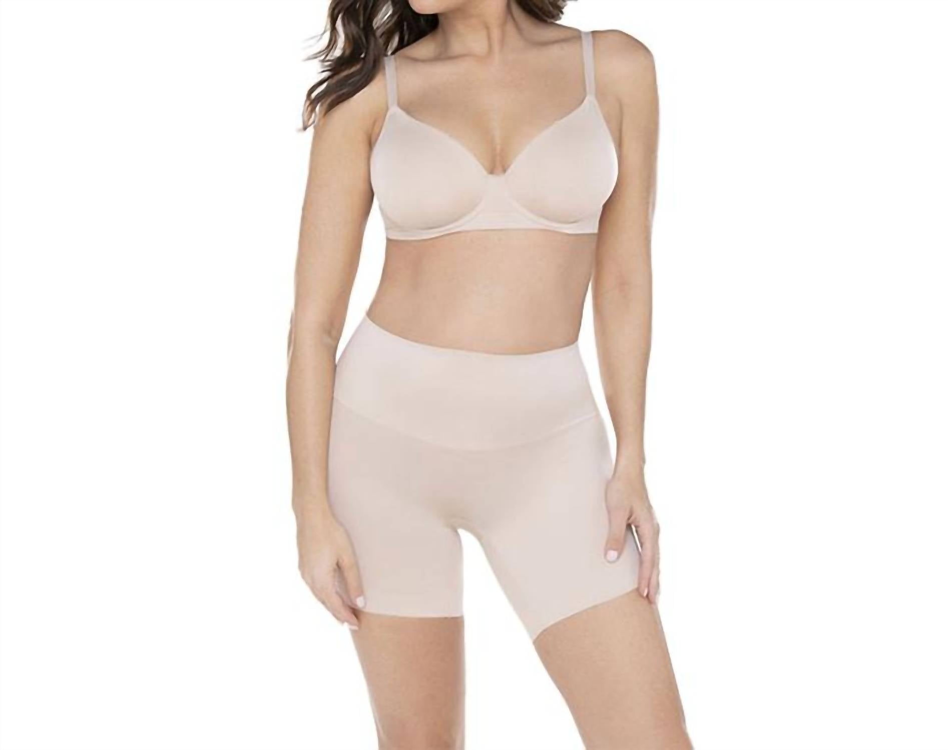 Miraclesuit Comfy Curves Waistline Bike Pants in beige - women's shorts - detail view